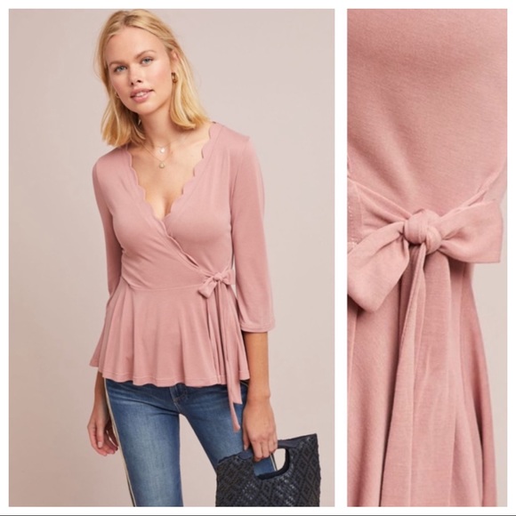 Anthropologie Tops - Anthropologie Eri + Ali Scallop Edge Pink Wrap Top